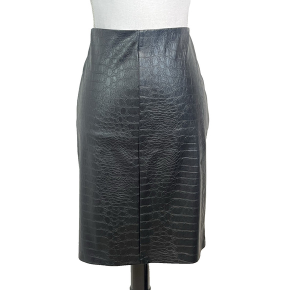 Vince Camuto Skirt size Medium Black Faux Leather Snake Straight Knee Stretch - Picture 1 of 8